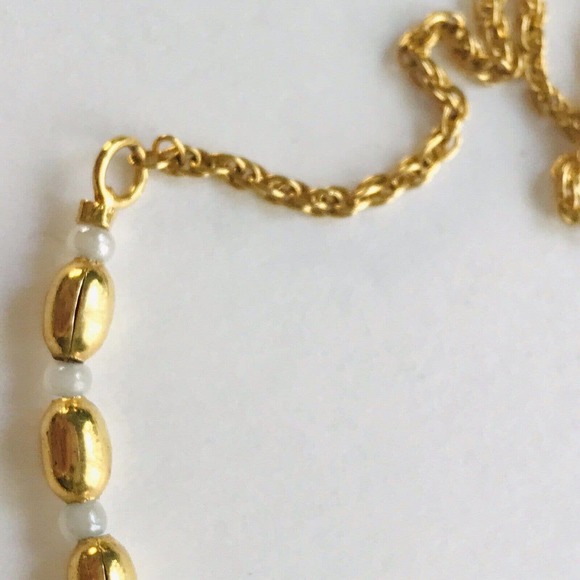 Vintage Roma Gold Tone Necklace beads White 18" Open Link Rope Chain - Picture 6 of 8